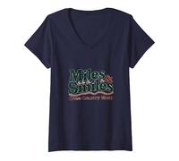 Miles & Smiles: Mamma di Sci di Fondo Che corre sostenitore Maglietta con Collo a V, Donna, Navy, XL