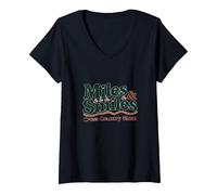 Miles & Smiles: Mamma di Sci di Fondo Che corre sostenitore Maglietta con Collo a V, Donna, Nero, XL