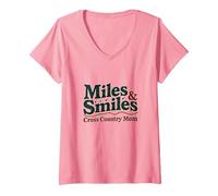 Miles & Smiles: Mamma di Sci di Fondo Che corre sostenitore Maglietta con Collo a V, Donna, Rosa, XL