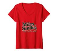 Miles & Smiles: Mamma di Sci di Fondo Che corre sostenitore Maglietta con Collo a V, Donna, Rosso, XL