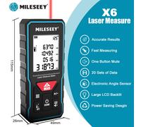 MILESEEY X6 Metro a nastro laser 40M 60M 80M 100M, telemetro professionale con display angolare per fai da te, decorazioni, edifici Rechargeable version