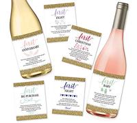 Milestones nozze 6 bottiglie di vino o sticker Covers, bridal Shower, Bachelorette Engagement party present, Perfect Best registro per Bride to Be, Firsts for the Newlywed coppia basket idee