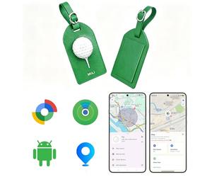 MiLi Etichetta bagaglio in pelle con design motivo golf, sistema duale (iOS/Android) localizzatore per valigie, borse da viaggio, zaini, compatibile con iOS Dov'è e Google Funzioni Trova App