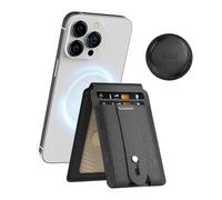 MiLi Wallet Magnetico per MagSafe con Supporto per AirTag, Supporto per Telefono Regolabile con Custodia Staccabile per AirTag, Porta Carte per iPhone 16/15/14/13/12 Series, 4 Slot per Carte, Pelle PU
