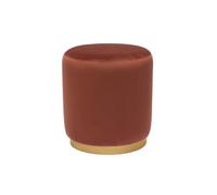 Miliboo Amaya - Pouf rotondo in velluto rosso tomette e metallo dorato D40 cm