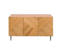 Miliboo Credenza Design in legno chiaro rovere massiccio inciso e metallo nero 3 ante L135 cm Arcipelago