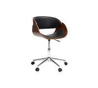 Miliboo - Poltrona design a rotelle nera e legno color noce BENT