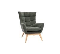 Miliboo Poltrona scandinava in tessuto effetto velluto verde cachi e legno chiaro Brody