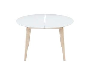 Miliboo - Tavolo da pranzo design rotondo allungabile bianco e legno LEENA