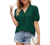 MILIG Estate T-Shirt a Maniche Corte da Donna Manica Larga Scollo a V Puntini svizzeri Flowy Tunica Tops Elegante per l'uso Quotidiano All'aperto Viaggi Feste Vacanze Shopping Affari(Green/L)