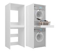 Milionmeblicom Mobile Lavatrice e Asciugatrice Colonna LUNA Salvaspazio Mensola Estraibile Ripiani Struttura Robusta Mobile Bagno Lavanderia 183,7×65×66 cm Bianco Opaco