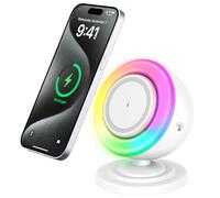 MiliPow Caricabatterie wireless con altoparlante e luce notturna, 15 W, ricarica veloce senza fili, con luce ambientale colorata, per camera da letto e soggiorno (bianco)
