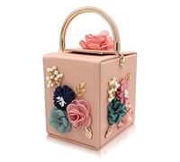 Milisente Pochette da sera da donna con scatola quadrata floreale borse da sera a tracolla borse a tracolla borsa a tracolla pochette da matrimonio con fiori, Rosa chiaro, Medium