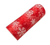 Milisten 10 yards Natale fiocco di neve rotolo di tulle glitter organza fiocco di neve garza nastro per Natale runner da tavola (15 cm rosso)