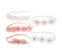 Milisten 5 Pezzi Fascette Capelli Neonata Elastiche con Fiori in Chiffon Rosa e Bianco Perle e Cristalli Fasce Morbide per Bambine Ragazzo Ragazza e Accessori Moda per Battesimi e