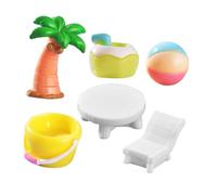 Milisten 6pezzi Miniature Beach Resin Ornaments for Home Decor Coastal Theme Landscape Figurines Including Bucket Palm Chair Coconut Drink and Round Table