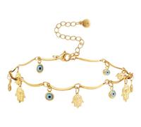Milisten Cavigliera da Donna in Oro Regolabile Pendente Amuleto Occhio Maligno e Mano di Buddha, Braccialetto alla Caviglia Leggero e Delicato per Ragazze, Gioielli Minimalisti per Uso