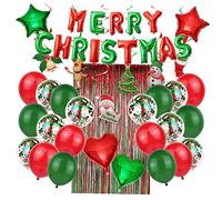 Milisten Palloncini Alluminio Natalizi Rosso e Verde Decorazione con Stelle Cuori Spirali e Paillettes Palloncini Metallizzati Resistenti per Arco e Allestimenti Natalizi