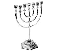 Milisten Portacandele tradizionale del tempio di Gerusalemme Menorah ebraico 7 rami portacandele Israele 17 cm base esagonale ebraico portacandele ebraico Terra Santa argento