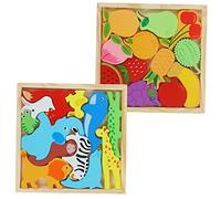 Milisten Puzzle Educativo Legno per Animali Della e Frutta Apprendimento per Sicuro e Interattivo Stimola Creatività