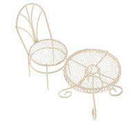 Milisten Set da 2 Mobili in Miniatura per Case delle Bambole Tavolo e Sedie Bistrot in Ferro Bianco Crema Accessori Decorativi per Ambienti Fatati e Giochi di Ruolo