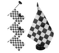 Milisten Set di 4 Mini Bandiere da Corsa a Scacchi Bianche e Nere Base e Asta in Plastica Nera, Bandierine da Tavolo Portatili per Decorazioni Festa, Eventi Sportivi e Ufficio