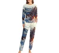 Militare F-15 Ea-gles Fighter Jet Aircraft Womens Pigiama Set Lounge Manica Lunga Top E Pantaloni Morbido Sleepwear 2 Pezzi Pjs, Stile:, L