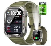 Militare SmartWatch Uomo(Rispondi/Effettua Chiamate), Fitness Tracker con Torcia/Bussola/900mAh Batteria /24H Cardiofrequenzimetro/Sonno/ SpO2/100+ Modalità Sport per Android IOS (2 Cinturini)
