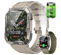 Militare SmartWatch Uomo(Rispondi/Effettua Chiamate), Fitness Tracker con Torcia/Bussola/900mAh Batteria /24H Cardiofrequenzimetro/Sonno/ SpO2/100+ Modalità Sport per Android IOS (2 Cinturini)