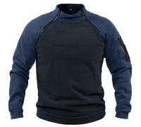 Military Athletic Sport Jumper Top Army Antivento Army Combat Felpa per il tempo libero Zip Top in pile per attività all'aria aperta calda giacca tattica in pile senza cappuccio, Blu marino, 3XL