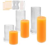 MILIVIXAY 3 stampi per candele a colonna a strisce - stampi in plastica per candele-stampi per candele-60 m di stoppino,50 adesivi per stoppini, 3 porta stoppini e 1 filo di ferro inclusi come regalo.