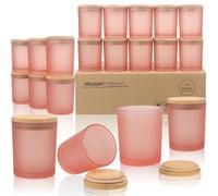 MILIVIXAY Confezione da 20 barattoli per candele in vetro spesso rosa opaco con coperchio, per realizzare candele, contenitori per spezie e polvere.