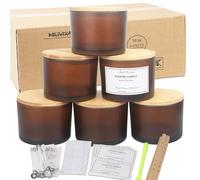 MILIVIXAY Confezione da 6 barattoli per candele da 16 once con coperchi in bambù e kit per la fabbricazione di candele, barattolo per candele a 3 stoppini, barattoli di vetro spesso smerigliato ambra