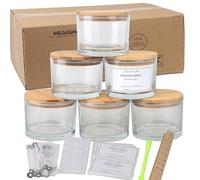 MILIVIXAY Confezione da 6 barattoli per candele da 453,6 g con coperchio in bambù e kit per la creazione di candele, barattoli per candele con 3 stoppini, barattoli vuoti in vetro trasparente spesso