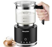 Milk Frother, Morpilot Montalatte Elettrico in Vetro, 4 in 1 Funzione, Bello da Vedere, Capacità 250ml per Schiumare o 500 ml per Riscaldare, Design Diviso, Nero