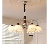 Milk Glass Home Office Sputnik Vintage Flower Chandelier Dining Table Mid Century Wood Hanging Pendant Light for Bedroom Kitchen Island Living Room Farmhouse