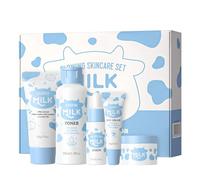 Milk Skin Care Set da 5 pezzi Nourishing & Hydrating Face Care Kit per donne e adolescenti, include cleanser, toner, siero, crema per gli occhi, idratante, Gentle Daily Face Care Gift Set di routine