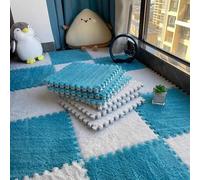 Milk Velvet Patchwork Rugs, 12x12in Plush Puzzle Foam Floor Mat, Soft Fluffy Square Interlocking Carpet Tiles, Rug Puzzle Mats for Floor (SBlue + White,10 Pcs)
