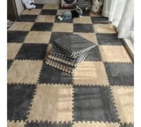 Milk Velvet Patchwork Rugs, 12x12in Plush Puzzle Foam Floor Mat, Soft Fluffy Square Interlocking Carpet Tiles, Rug Puzzle Mats for Floor (Gray + Coffee,30 Pcs)