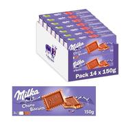 Milka Choco Biscuits 150g - Snack al Cioccolato al Latte con Biscotto Croccante - Confezione da 14