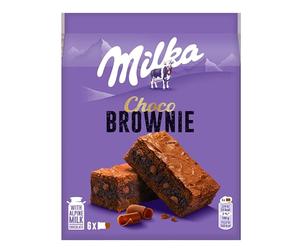 Milka, Choco Brownie, Tortina Soffice e Golosa con Golose Pepite di Cioccolato al Latte e un Cuore di Cioccolato Milka, con Latte Alpino, Cacao Sostenibile, 150g (6 merende da 25g)