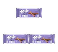 Milka, Choco Sticks, Biscotto Goloso Ricoperto di uno Strato di Cioccolato al Latte Milka, con Latte Alpino, Cacao Sostenibile, 112g (Confezione da 3)