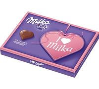 Milka Cioccolatini Cuori al Latte Alpino 37% con Ripieno alla Fragola, 20 Praline di Cioccolato, Confezione Regalo da 110g