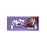 Milka Extra Cacao, Cioccolato al Latte Alpino 45% Cacao, Barretta da 90g, Confezione da 25 Tavolette