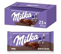 Milka, Extra Cacao, Tavoletta di Cioccolato al Latte con Aggiunta di Extra Cacao, 100% Latte Alpino, Cacao Sostenibile, 23x100g (23 tavolette da 100g)