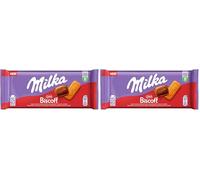 Milka Lotus Biscoff Tavoletta di Cioccolato al Latte con inclusioni di Biscotto Lotus Biscoff Latte 100% Alpino, Cacao Sostenibile Tavoletta 90g (Confezione da 2)