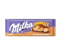 Milka MMMAX, Nocciole e Caramello, Tavoletta di Cioccolato al Caramello e Nocciole, Latte 100% Alpino, Cacao Sostenibile, 300 g