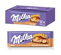 Milka MMMAX, Nocciole e Caramello, Tavolette di Cioccolato al Latte con Nocciole e Caramello, 100% Latte Alpino, Cacao Sostenibile, 12x300g (12 tavolette da 300g)
