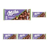 Milka, Nocciolato, Tavoletta di Cioccolato al Latte con Nocciole Intere, Latte 100% Alpino, Cacao Sostenibile, 100g (Confezione da 5)