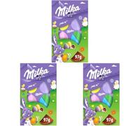 Milka, Shell egg, uovo di cioccolato con all'interno 7 ovetti confettati ripieni di tenero cioccolato Milka,97g (Confezione da 3)